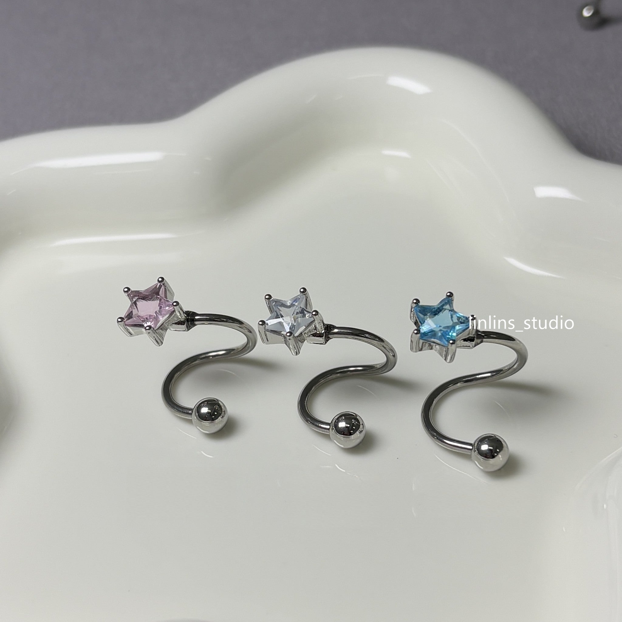 🌟 S-Shaped Star Tongue Ring | External Thread Titanium Steel Barbell | Edgy Girl Piercing ✨