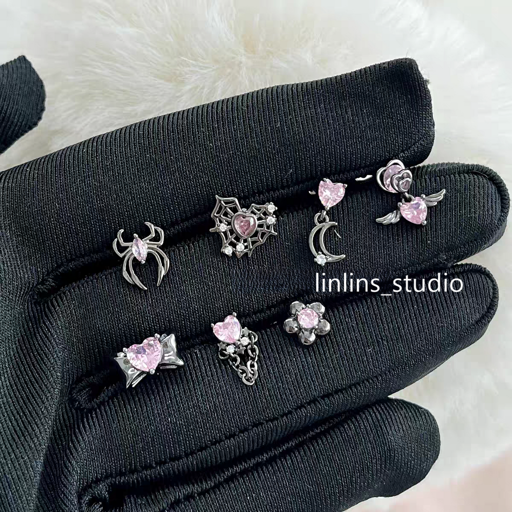 🌟 Black & Pink Zircon Ear Climber | Hypoallergenic No-Remove Design ✨